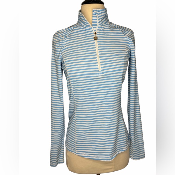 Lilly Pulitzer Luxletic Justine Pullover Blue White Beach Happy Stripe UPF 50 - Picture 9 of 13